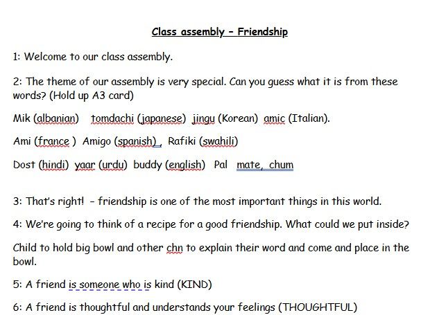 Friendship Class Assembly