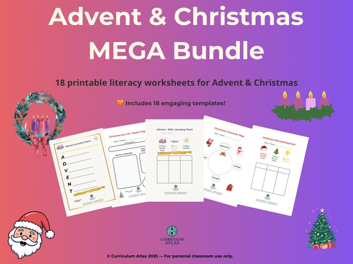 Advent & Christmas Writing & Literacy Activity Pack (18 Worksheets)