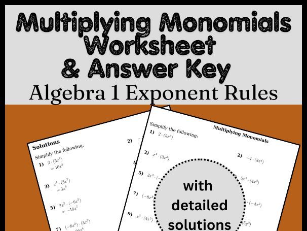 Multiplying Monomials Worksheet & Answer Key | Algebra 1 Exponent Rules