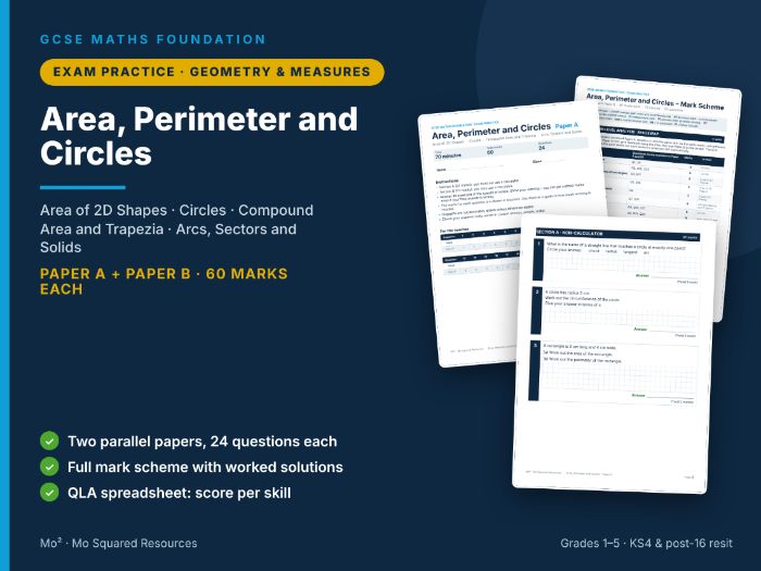 Area, Perimeter and Circles – GCSE Maths Foundation Exam Practice Pack