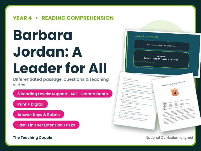 Barbara Jordan: A Leader for All Reading Comprehension Bundle | Year 4 (KS2)