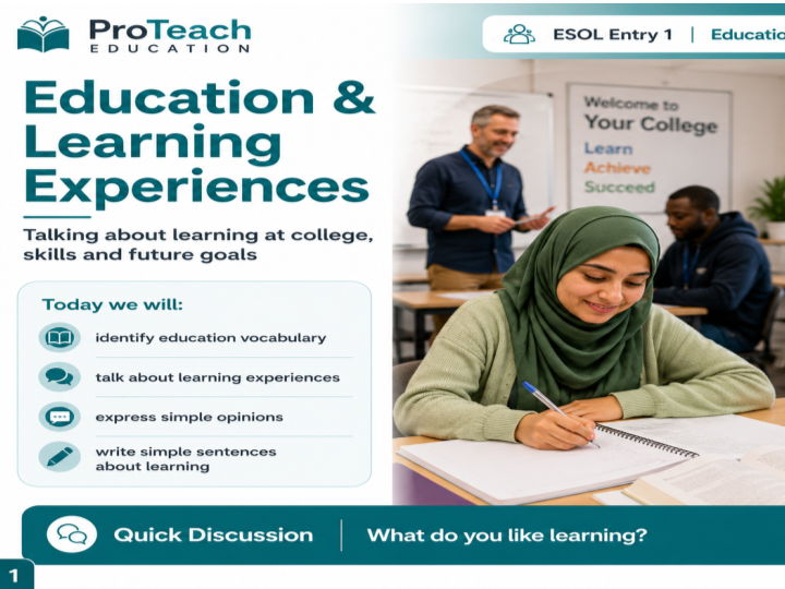 ESOL Entry 1 Education & Learning Experiences | CEFR A1 | 22 Slides | RARPA Activities