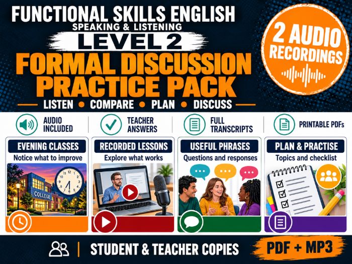 Functional Skills English Level 2 Speaking & Listening: Formal Discussion + 2 Audio Recordings