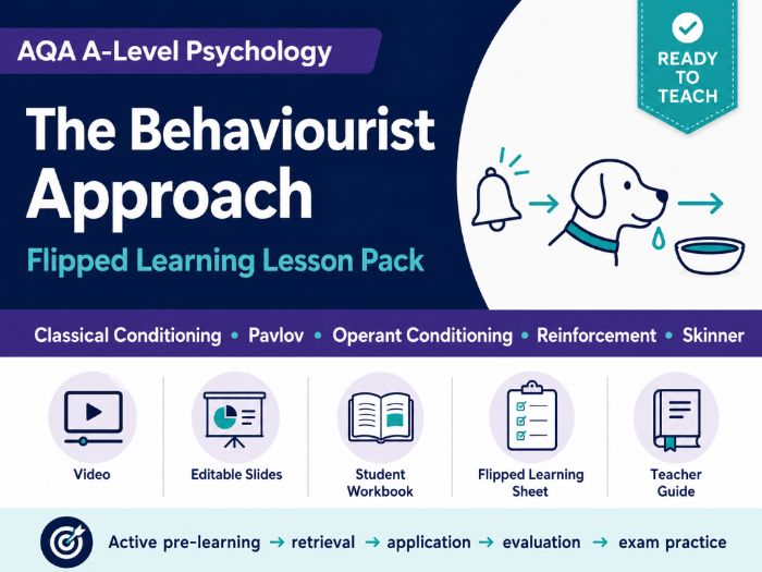 Behaviourist Approach | Flipped Learning Lesson Pack | ALevel Psychology | Video, Slides & Workbook