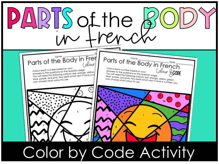 Beginner French Parts of the Body Colour by Number or Code Activity