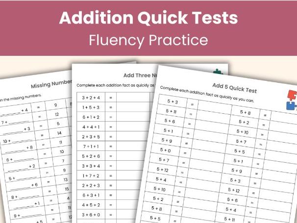 Addition Quick Tests | KS1 Mental Maths Worksheets | Teaching Resource