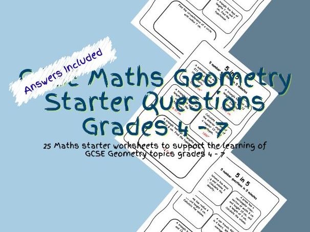 GCSE Maths Geometry Starter Questions Grades 4 - 7