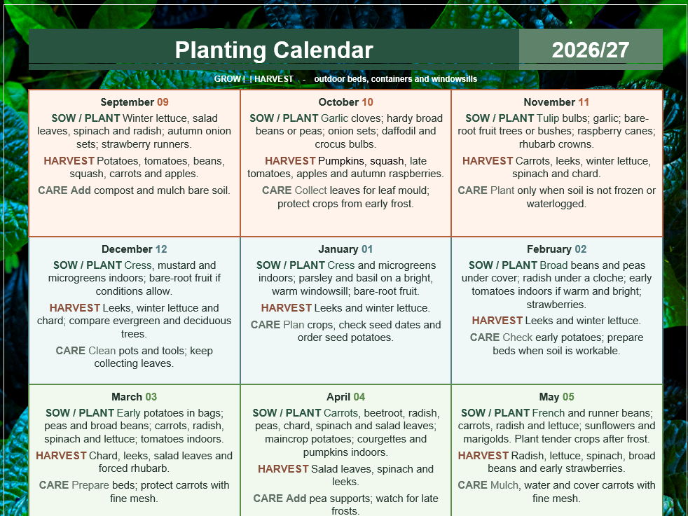 Updated Planting Calendar 2026