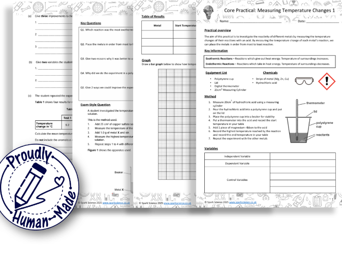 GCSE Chemistry Required Practical: Measuring Temperature Changes - Student Worksheet Only