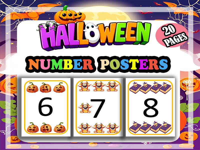 Halloween Numbers 1-20 Posters Math Flash Cards for EYFS / Nursery / Reception