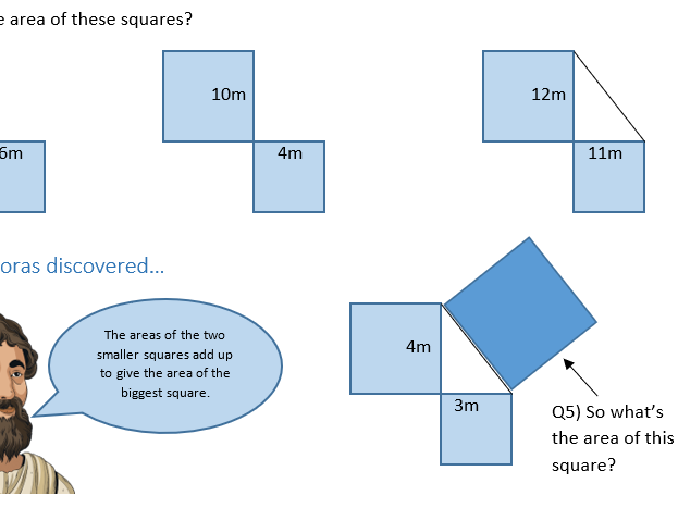 Pythagoras scaffolded worksheet - find the hypotenuse