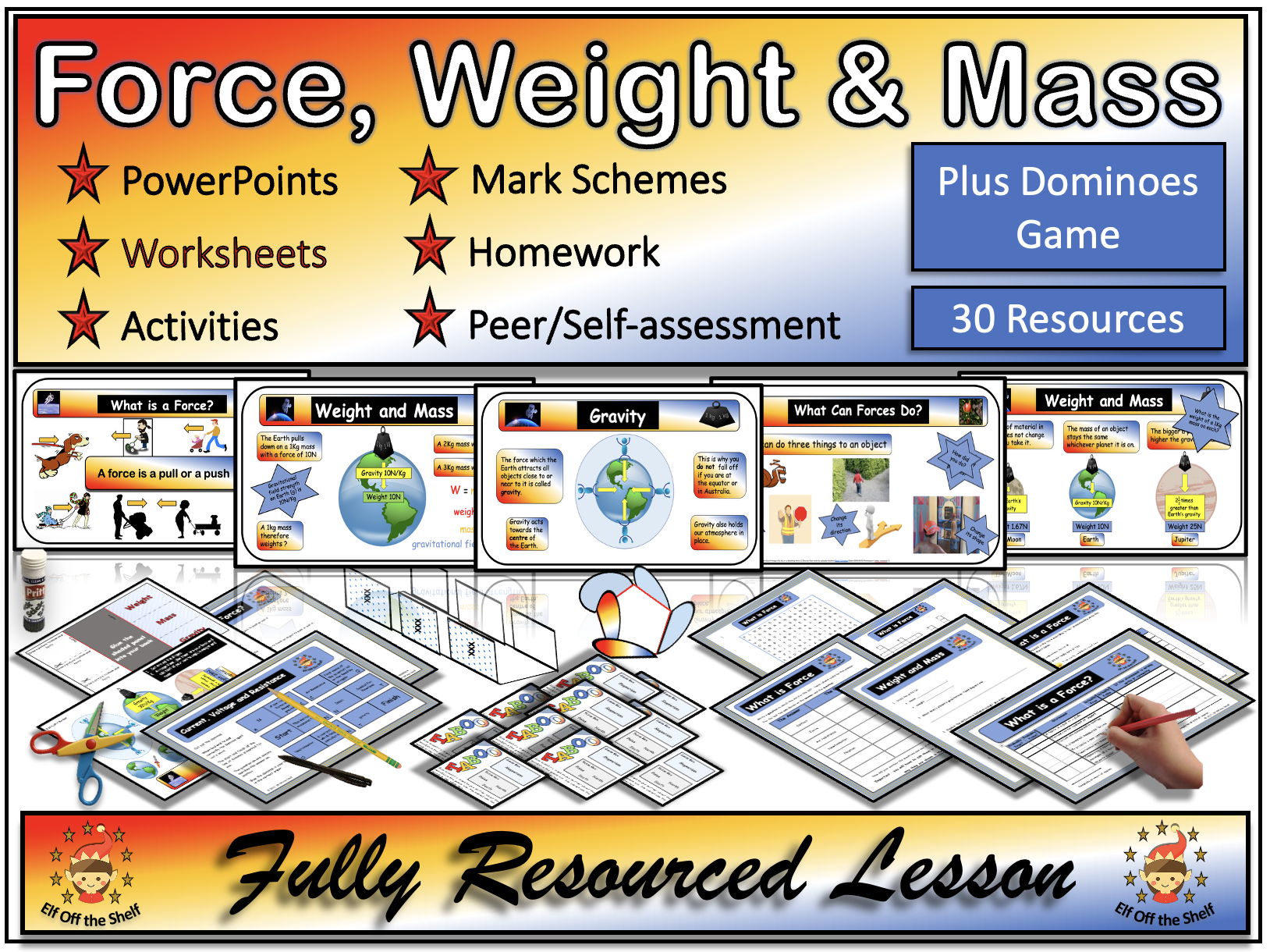 Force Weight and Mass Explained  Fully Resourced Lessons Plus Dominoes Game KS3