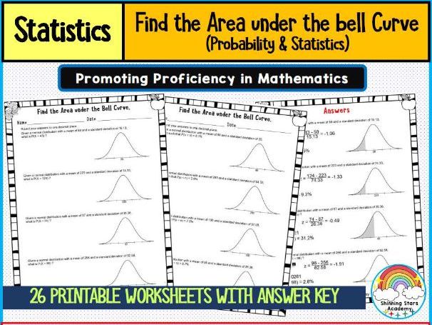 Find the Area Under the Bell Curve – Probability & Statistics Worksheets | Normal Distribution Pract