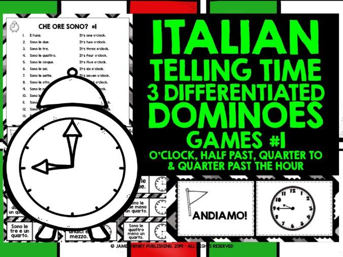 ITALIAN TELLING TIME DOMINOES 1 Teaching Resources