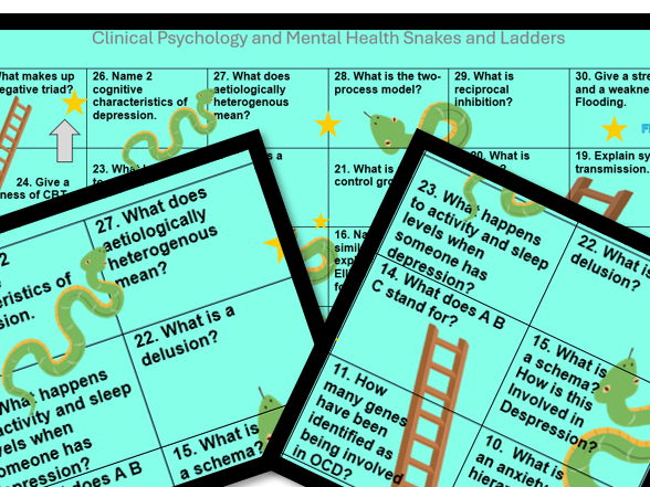 Clinical Psychology and mental health snakes and ladders revision game