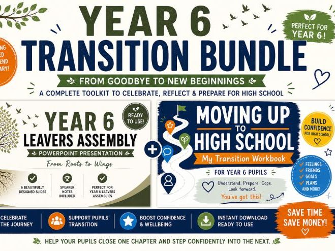 Year 6 Transition Bundle | Leavers Assembly PowerPoint & Transition Workbook | End of Year Primary