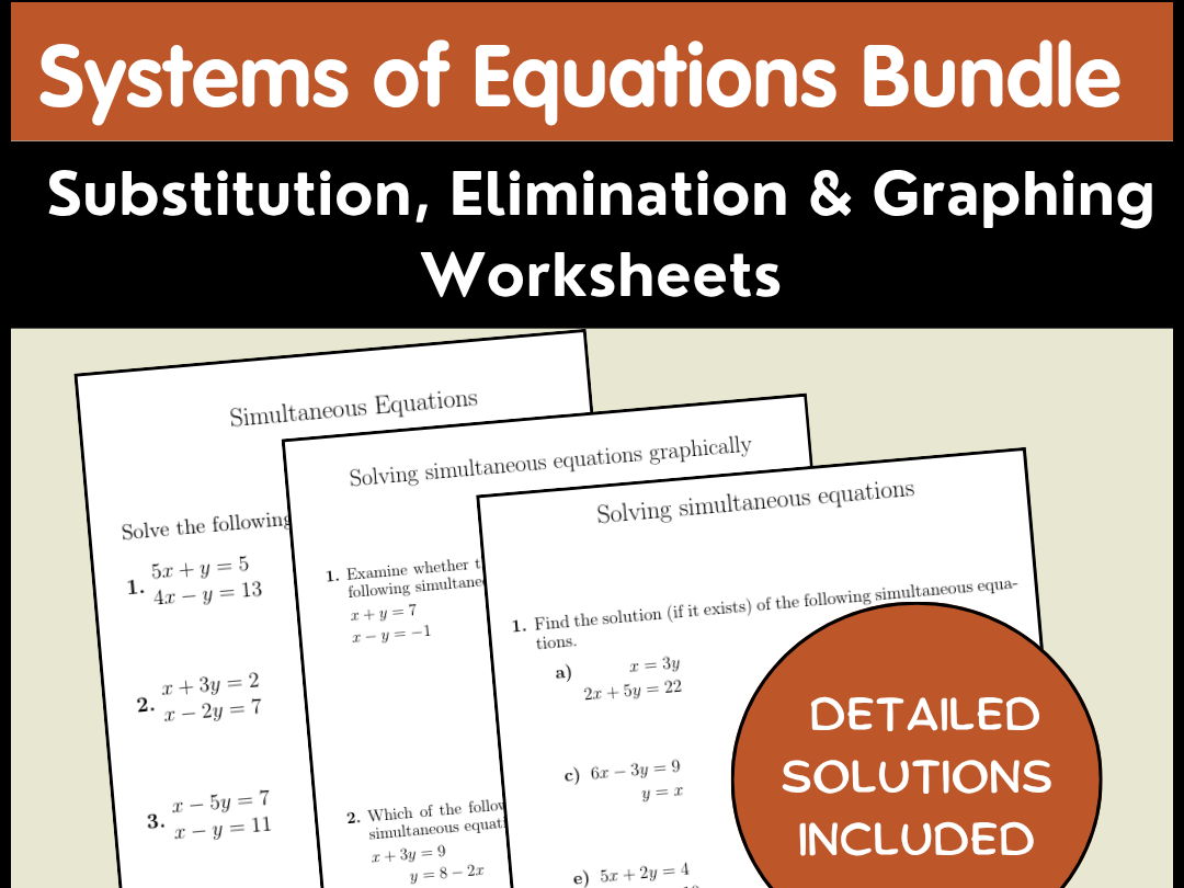 Systems of Equations Bundle | Substitution, Elimination & Graphing Worksheets