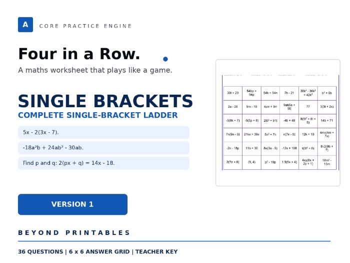 Single Brackets Four in a Row | Complete single-bracket ladder | Level 34 Version 1 | Maths Game