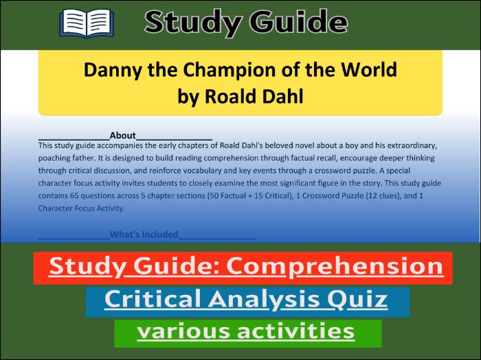 Study Guide for :Danny the Champion of the World | Comprehension Test