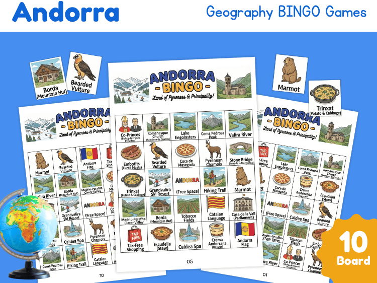 Andorra Geography Bingo Game | Country Study Printable