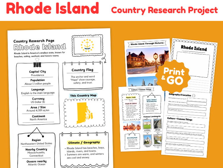Rhode Island State Research Project | US Geography & State Study Worksheets