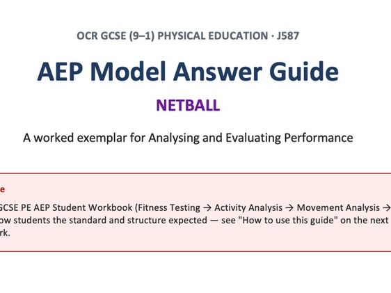 OCR GCSE PE (J587) - AEP Model Answer Guide: [Netball] | Worked Exemplar for AEP Coursework