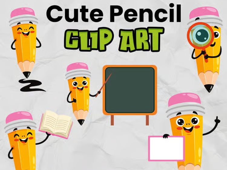 Cute Pencil Clip Art | Commercial Use PNG & JPG | Classroom Resource Graphics