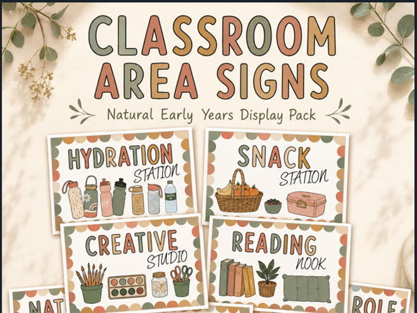 Classroom area labels natural