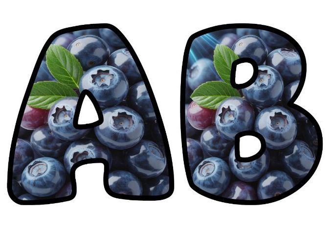 Blueberries Fruit Healthy Lettering Set | Classroom Display | Upper & Lowercase, 0-9 and Signs