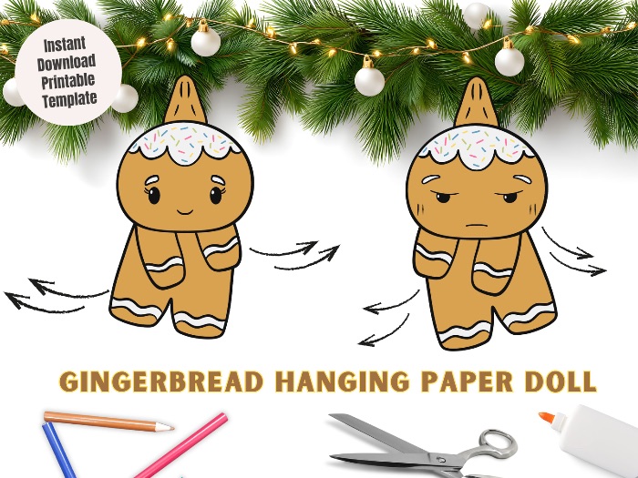 Gingerbread Paper doll hanging doll - Christmas craft