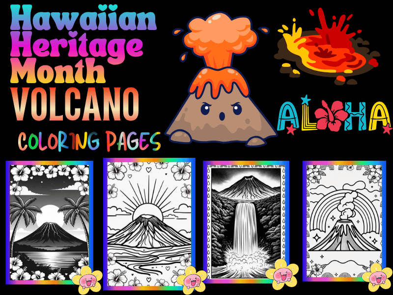 Hawaiian Heritage Month Volcano Coloring Pages for Kids | AAPI Cultural Activity  
