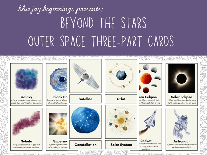 Beyond the Stars Outer Space Montessori 3-Part Cards