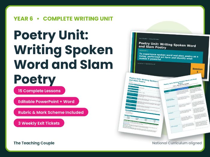 Poetry Unit: Writing Spoken Word and Slam Poetry | Year 6 English Unit | 15