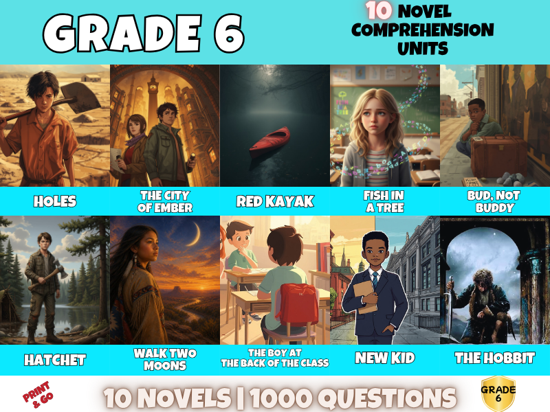 Year 6 Novel Reading Comprehension Bundle | 10 Units | 1000 Questions & Answers | PDF