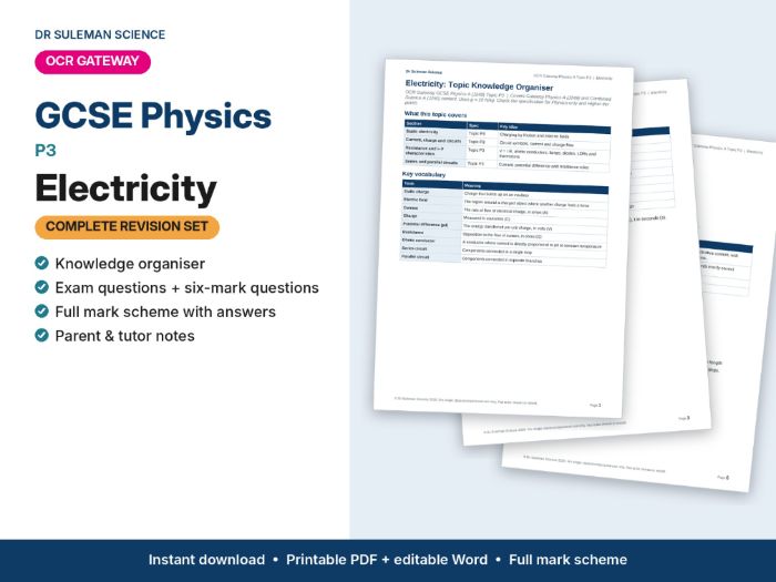 OCR Gateway GCSE Physics P3 Electricity Revision + Exam Questions