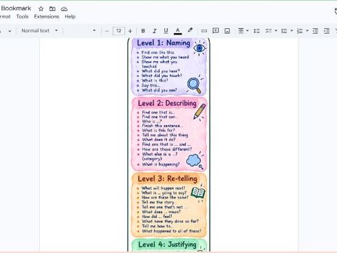 Blank Level Questions Bookmark