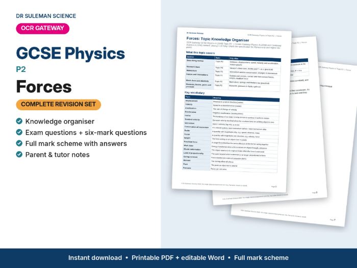 OCR Gateway GCSE Physics P2 Forces Revision + Exam Questions