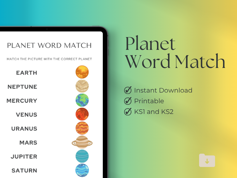 Planet Word Match | Solar System Matching Activity | KS1 KS2 Science