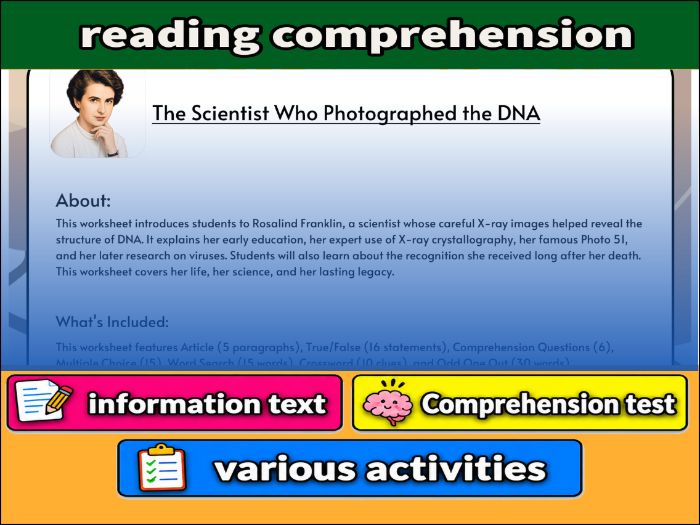 Rosalind Franklin :The Scientist Who Photographed the DNA- Reading Comprehension & Activities