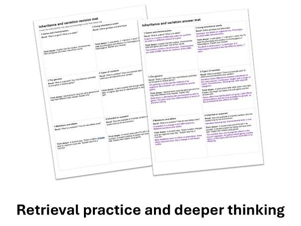 AQA GCSE Combined Science Inheritance and Variation Revision Mat with Answers