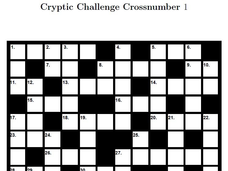 Cryptic Challenge Crossnumber 1