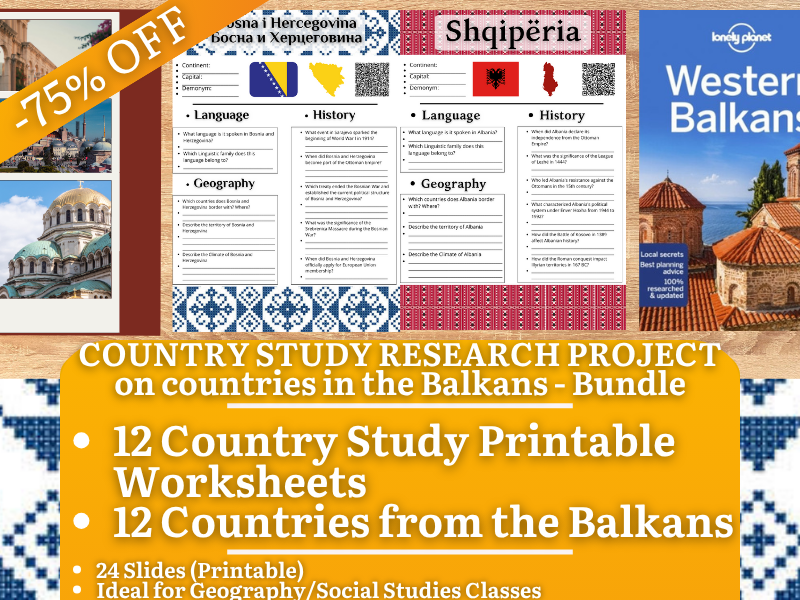 Country Study Research Project - The Balkans - Social Studies Report - Bundle -75% OFF