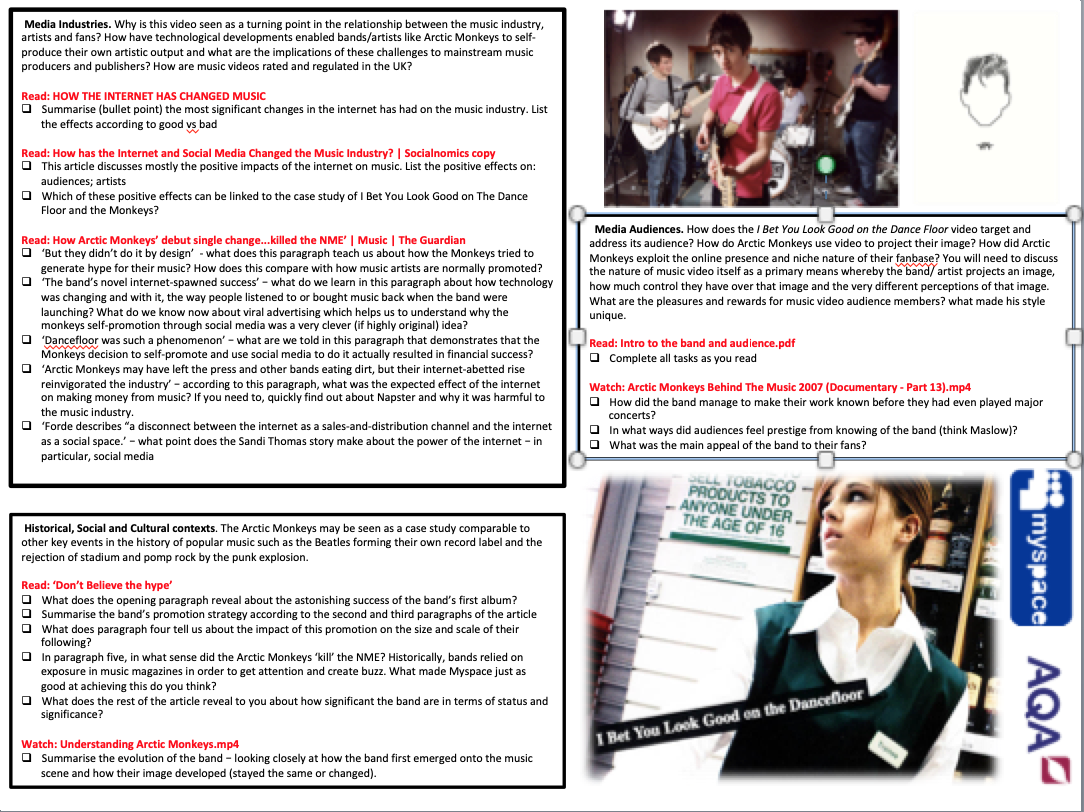 Aqa Arctic Monkeys I Bet You Look Good Gcse Media Studies