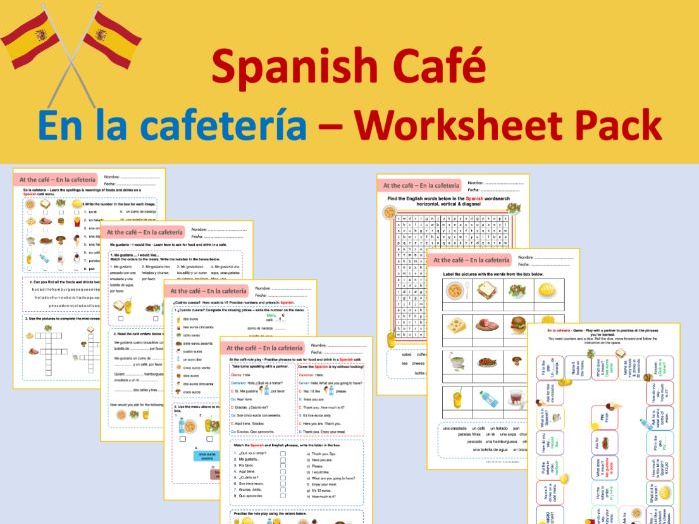 Spanish At the café En la cafetería Worksheet Pack