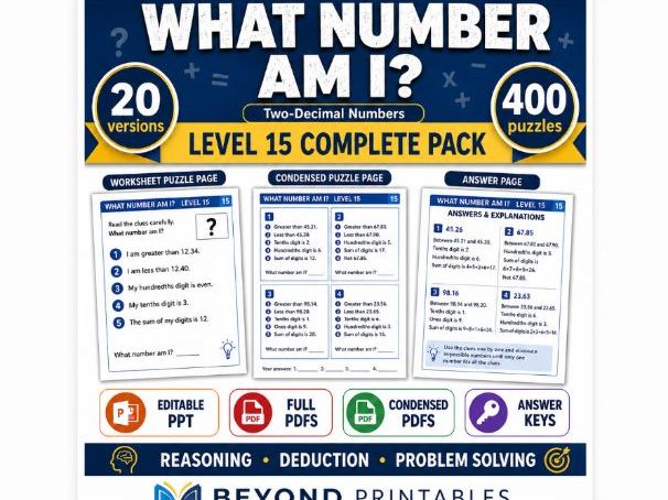 What Number Am I? Level 15: Two-Decimal Numbers | 20-Version Bundle