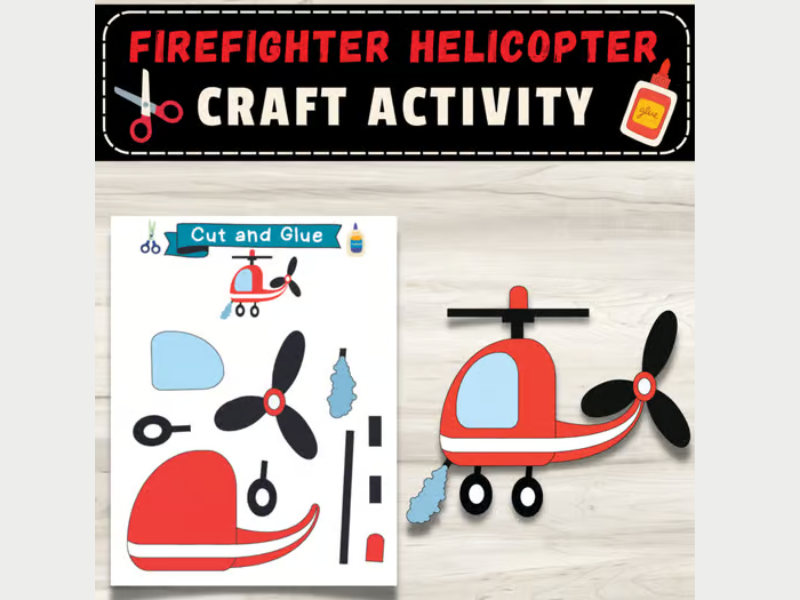 Firefighter Helicopter Craft: Transportation & Coloring & Activities For Kids