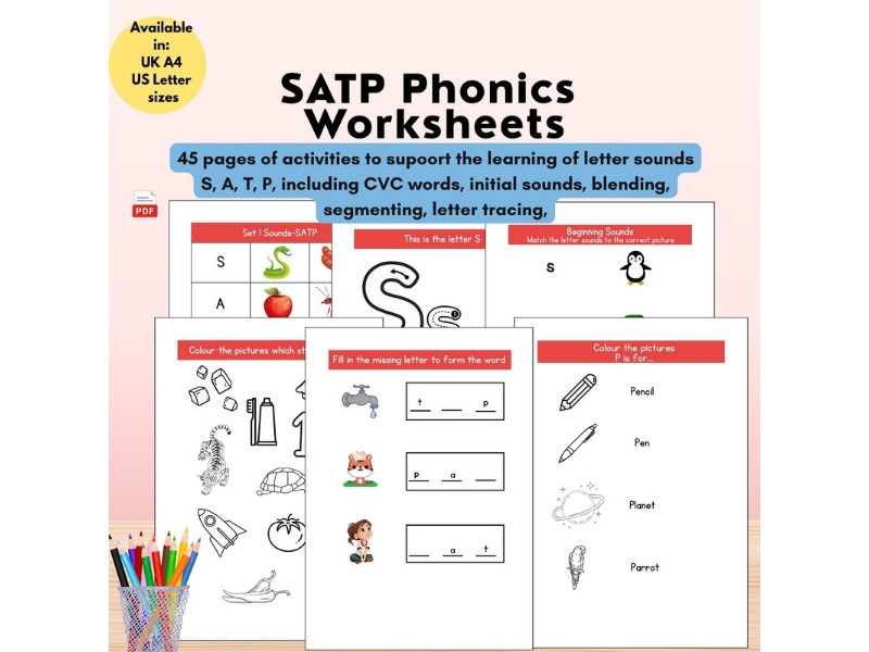 Phonics SATP Printable Worksheets | Phase 2 Set 1 Initial Sounds & CVC Words