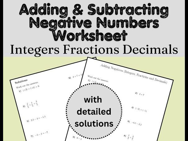 Adding & Subtracting Negative Numbers Worksheet | Integers Fractions Decimals