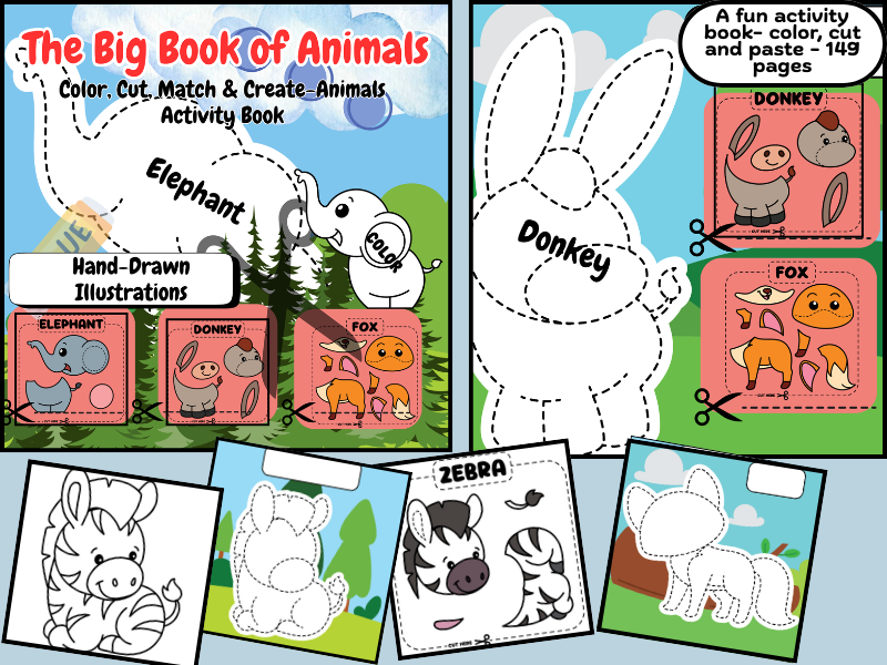 Big Book of Animals – Color, Cut & Match Activity Set for Early Learners!