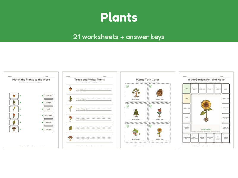 Plants | 21 No-Prep Worksheets + Answer Keys | Ages 5-7
